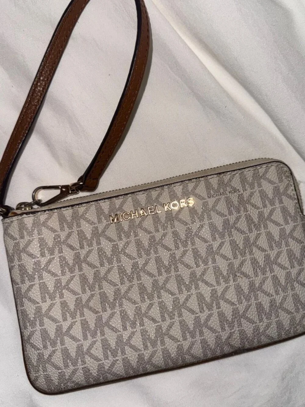 Michael Kors Women's Brown and Cream Wristlet wallet